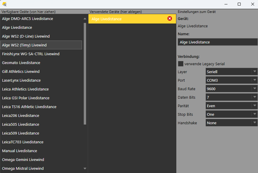Seltect Technical Client Einstellungen als Infield-Terminal für Wurfweitenmessung-Software